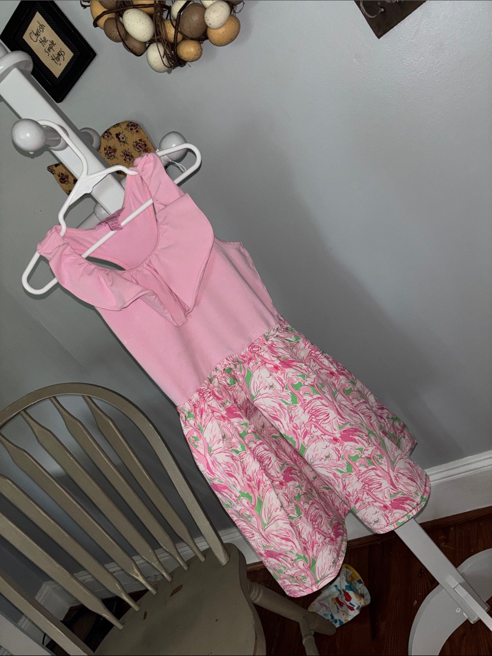Lilly Pulitzer 8-10 Girls Pink Ruffled Bodice Floral Skirt Dress